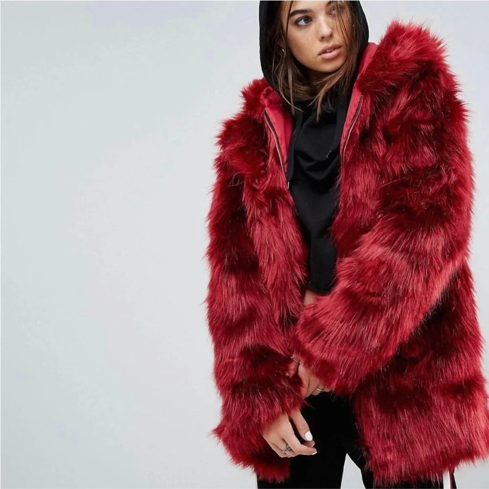 Rachel Zoe upscale wine colored faux fur jacket, 3/4 length 🍷 - Picture 4 of 15